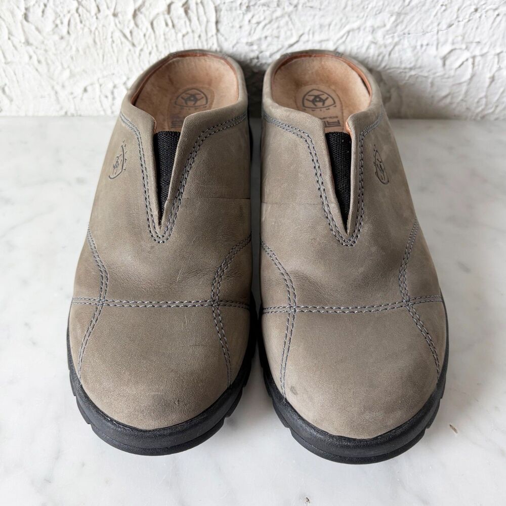 Ariat Slip On Sport Mule Women's Size 6.5 Grey Leather Mule Lug Sole ATS Comfort